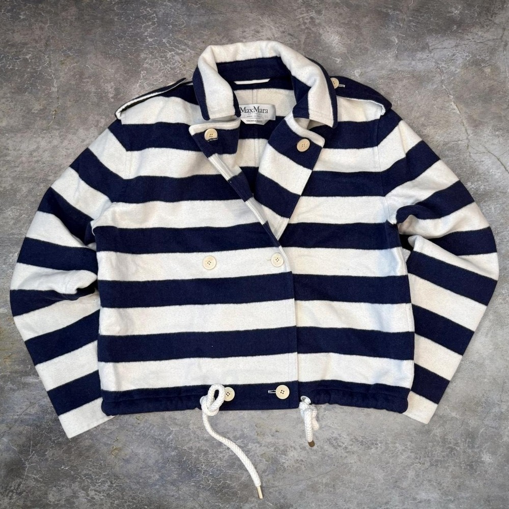MaxMara Sfilata Designer Striped Wool Nautical Cropped Sweatshirt Womens Size 10